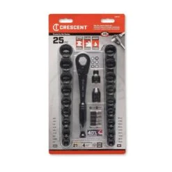Crescent X6 3/8 In. Drive Metric And SAE 12 Point Socket And Ratchet Set 25 Pc