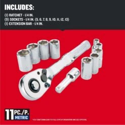 Craftsman 1/4 In. Drive Metric 6 Point Socket And Ratchet Set 11 Pc -Crescentent Store 55976f80 af8f 435f 8d77 af9965f7ab09