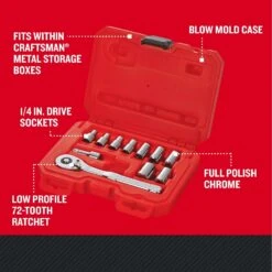 Craftsman 1/4 In. Drive SAE 6 Point Socket And Ratchet Set 11 Pc -Crescentent Store c005fa21 d6ba 4e54 bbef 2859e0dea680