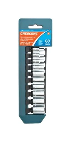 Crescent Assorted Sizes X 1/4 In. Drive Metric 6 Point Standard Socket Set 10 Pc