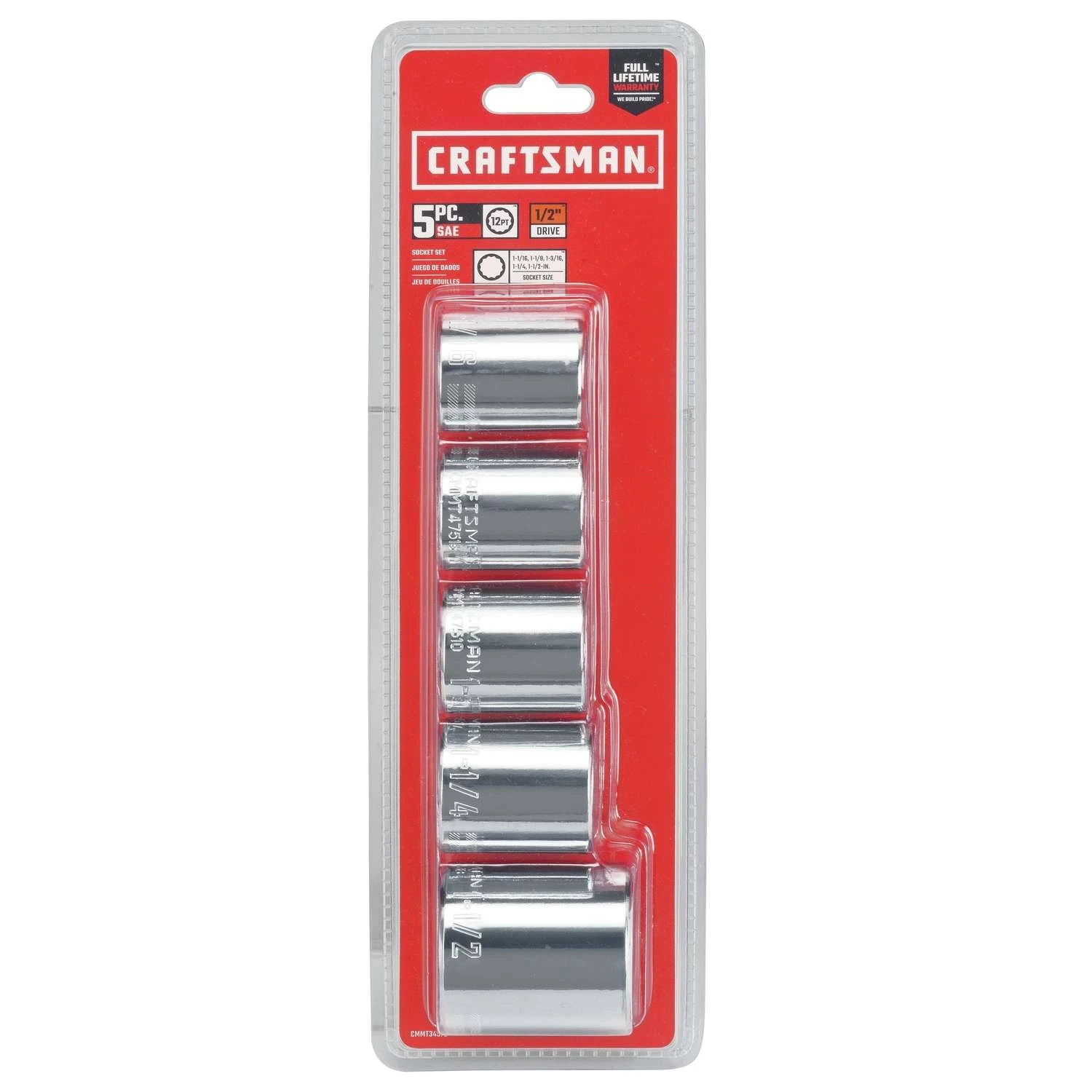 Craftsman 1-1/2 In. X 1/2 In. Drive SAE 12 Point Standard Socket Set 5 Pc 5 Craftsman 1-1/2 In. X 1/2 In. Drive SAE 12 Point Standard Socket Set 5 Pc - Image 3